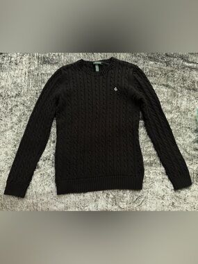 Ralph Lauren Black Cable-Knit Crew Sweater